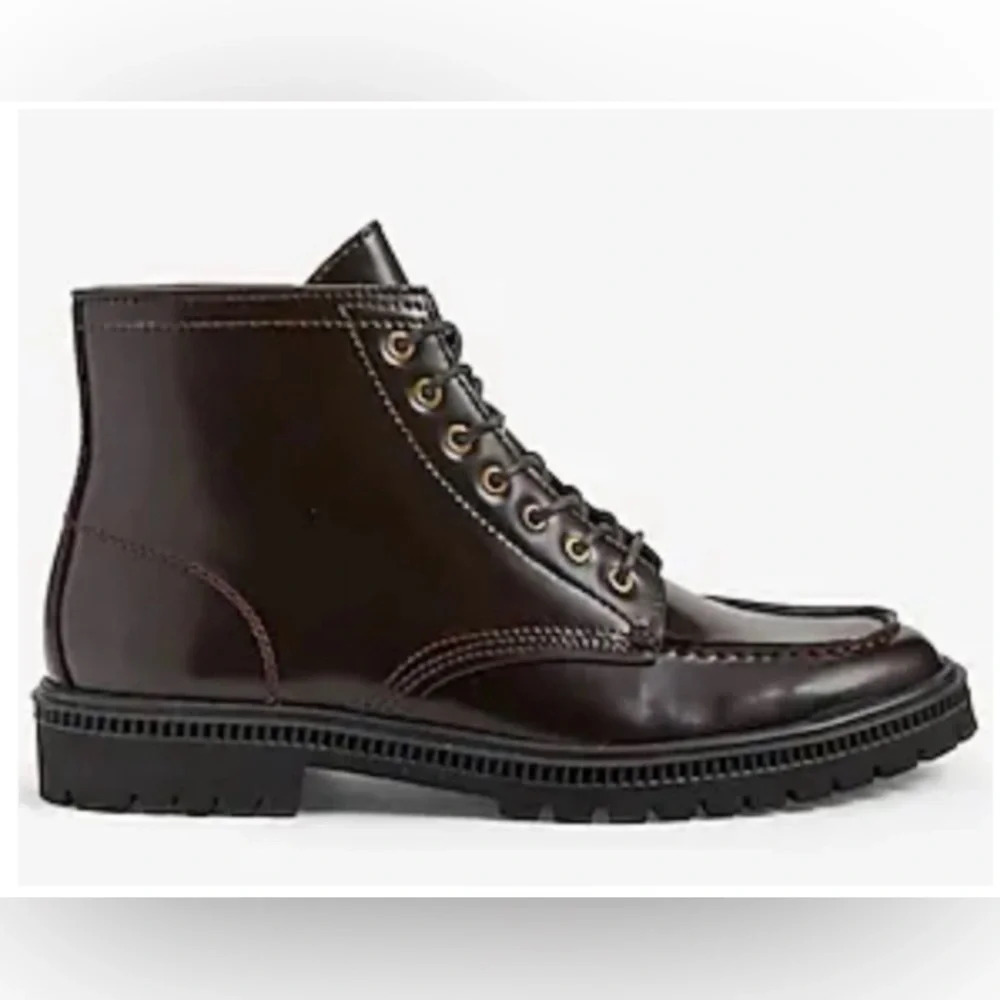 Express Men's Dark Brown Leather Lace-Up Moc Toe Boots